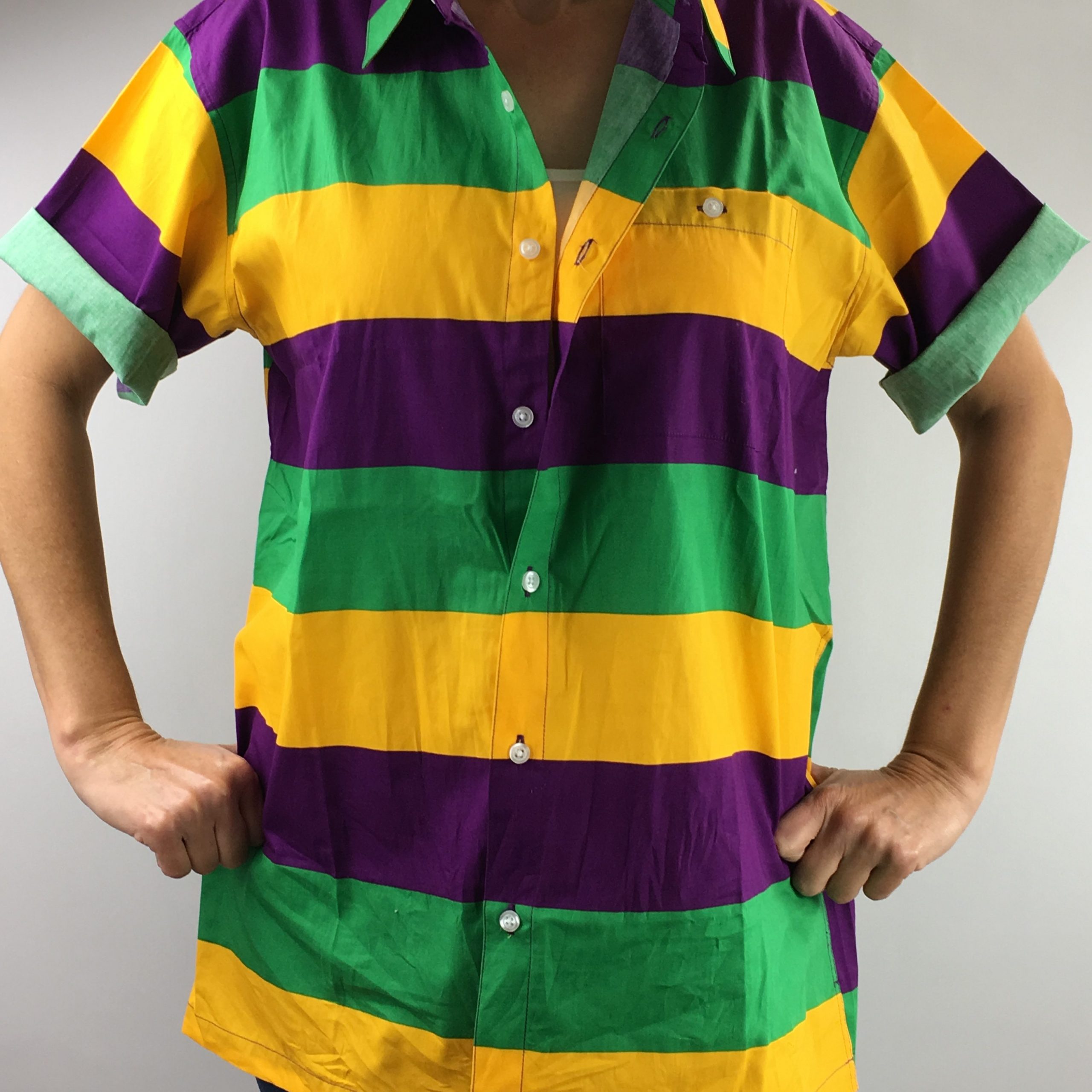 PUTIEN Mardi Gras Girl Regular-Fit Short-Sleeve Shirt,Personality Pattern,Colorful Band