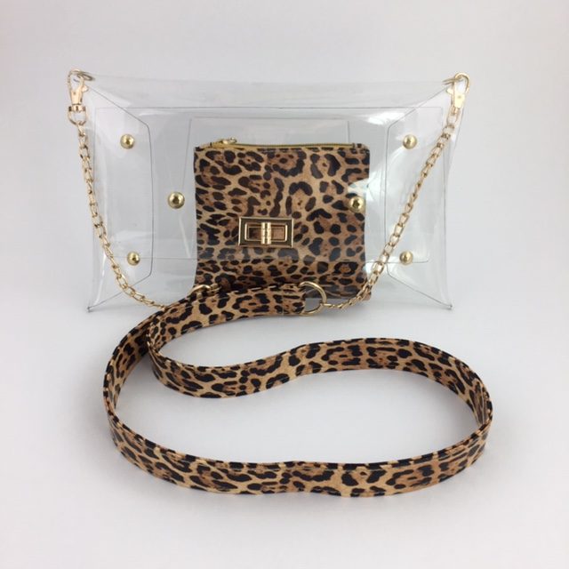 clear leopard purse