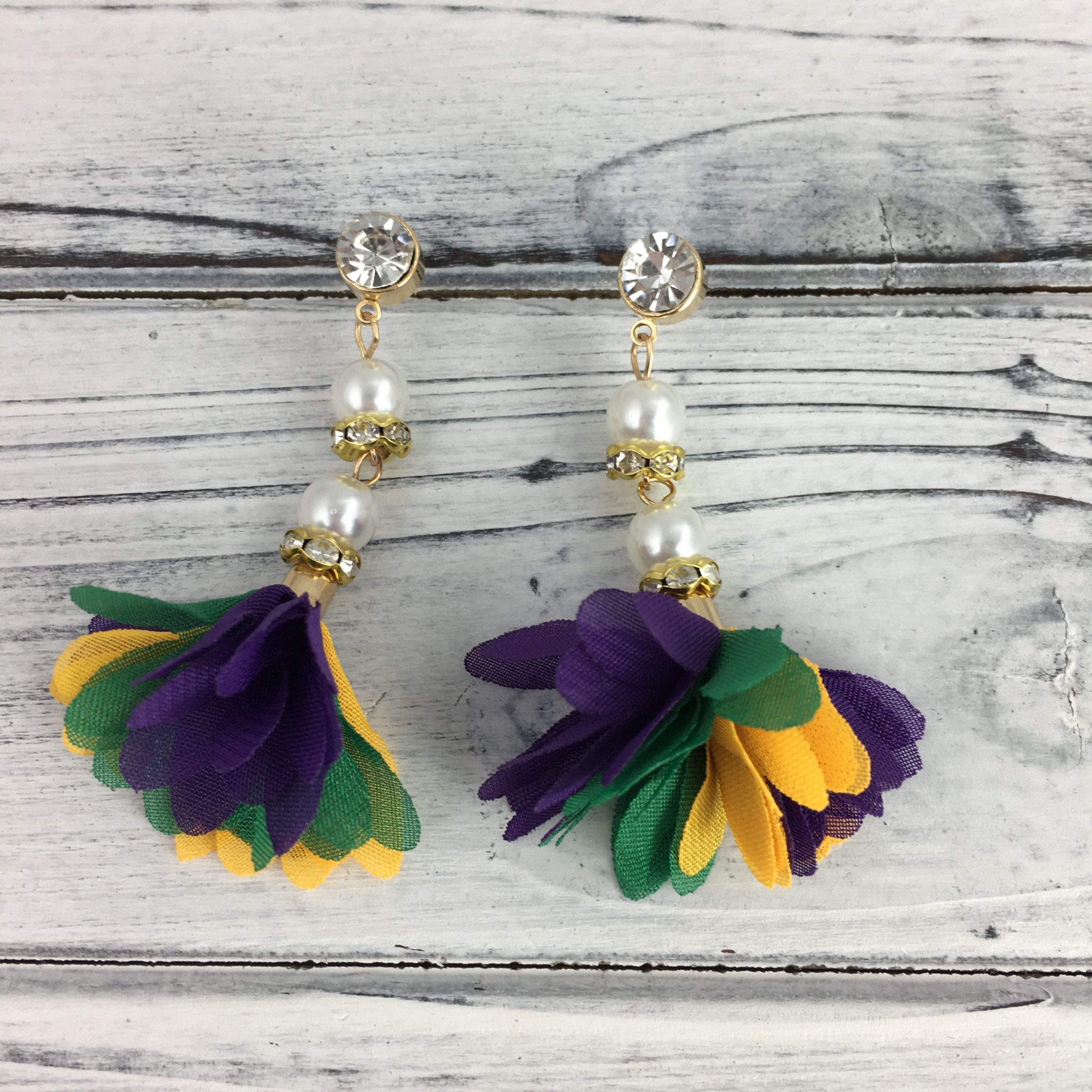 mardi gras flower earrings