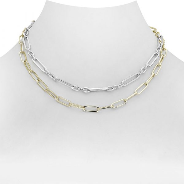 Paper Clip Double Row Necklace NE8530 Song Lily