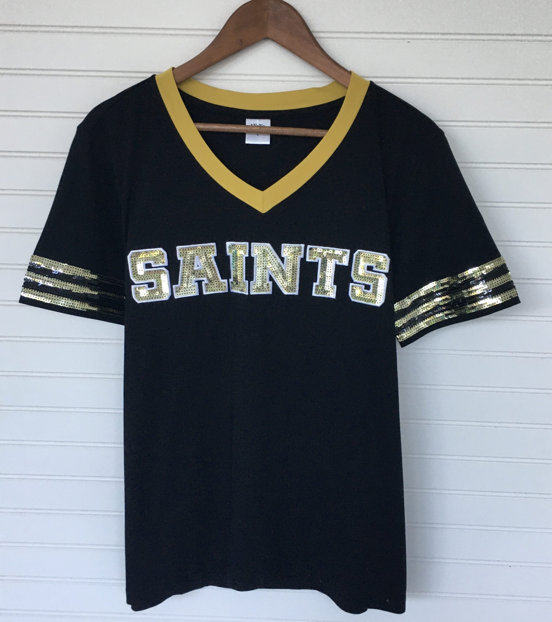 New Orleans Saints Glitter Jersey, Black Gold White Bling, Women Football  Shirt